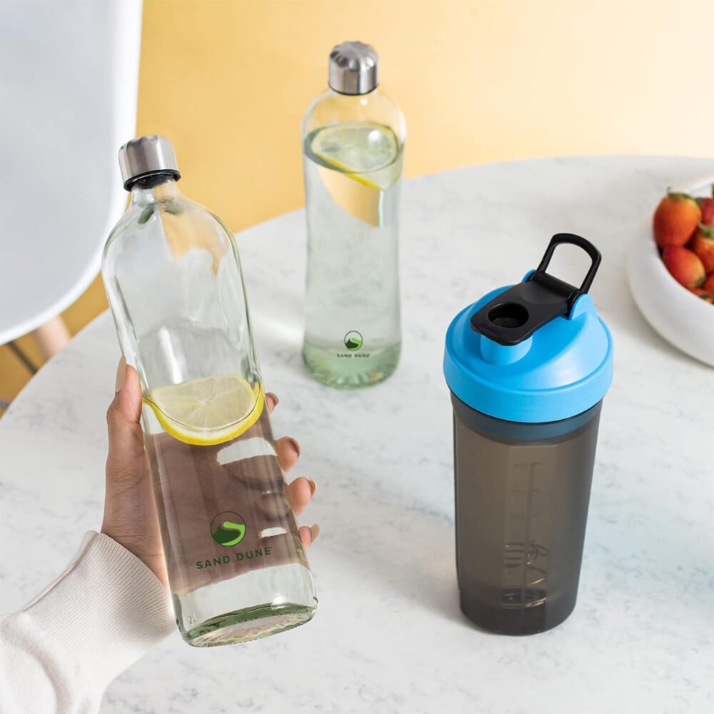 Glass Water Bottle 500ml with Leak-Proof Stainless Steel Lid
