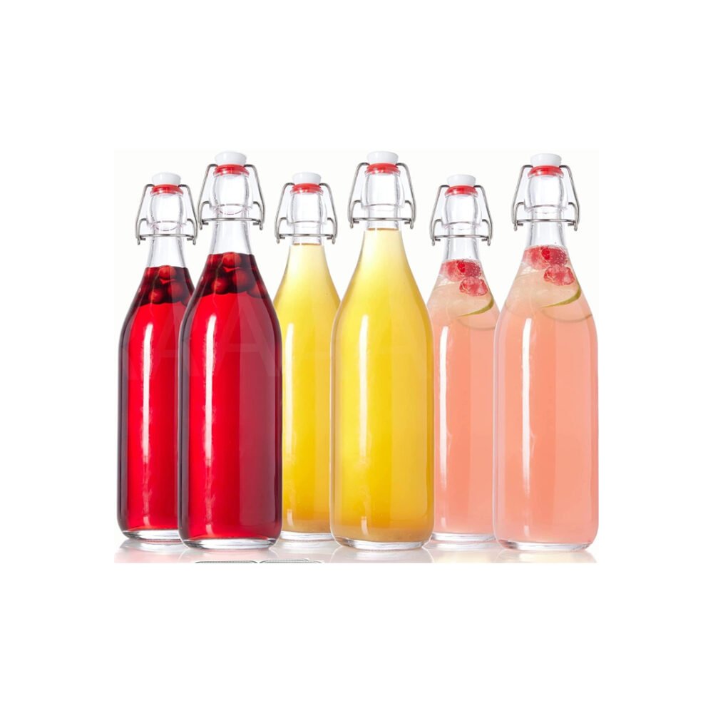 6PCS Glass Swing Top Bottles 1L – Clear (Airtight Brewing Bottles)