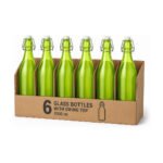 1 Litre Traditional Vintage Style Glass Bottles with Swing Top Lids – Set of 6 (Lime) - Image 2