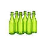 1 Litre Traditional Vintage Style Glass Bottles with Swing Top Lids – Set of 6 (Lime)