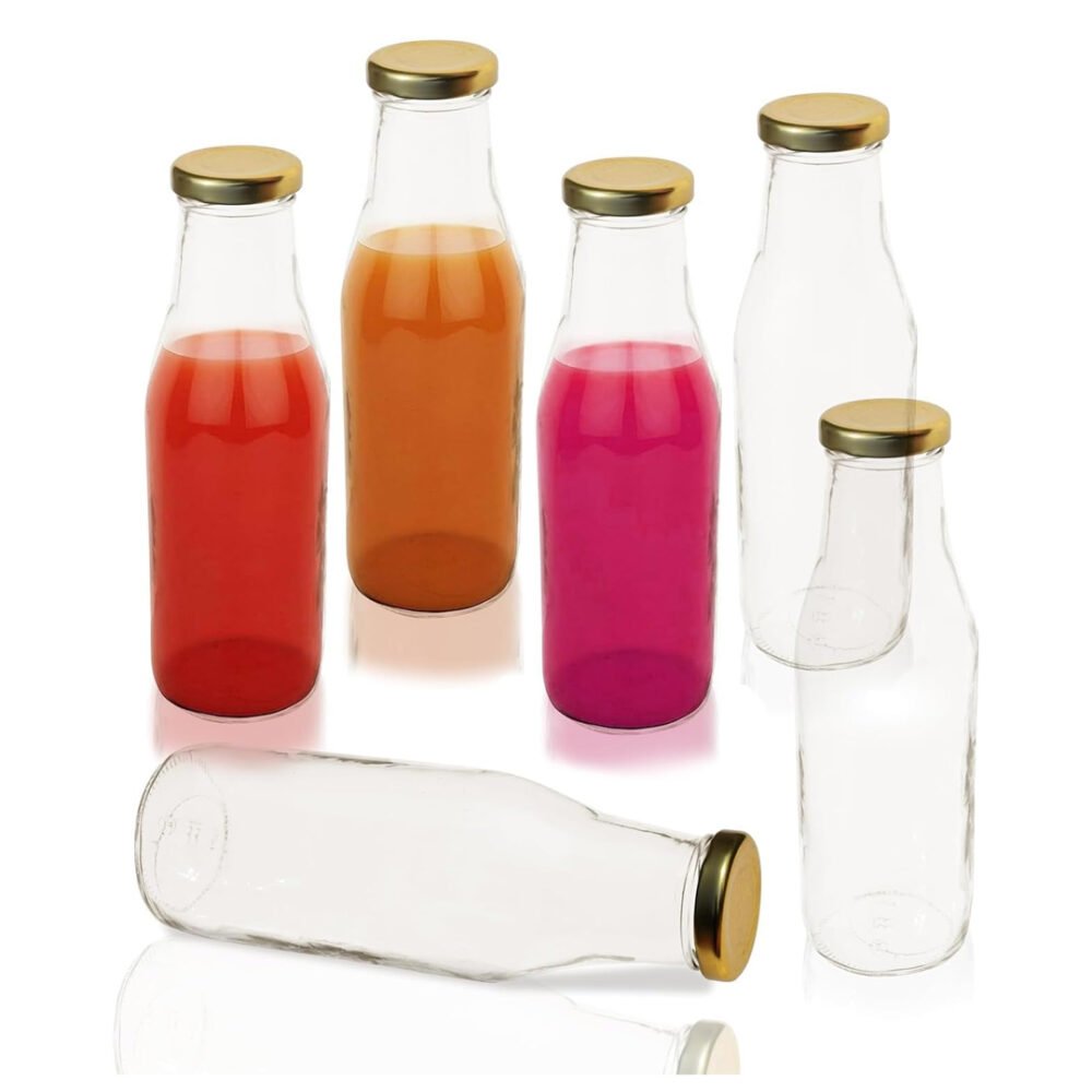 Retro Glass Milk Bottles with Gold Lids 300ml