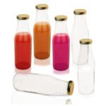 Retro Glass Milk Bottles with Gold Lids 300ml